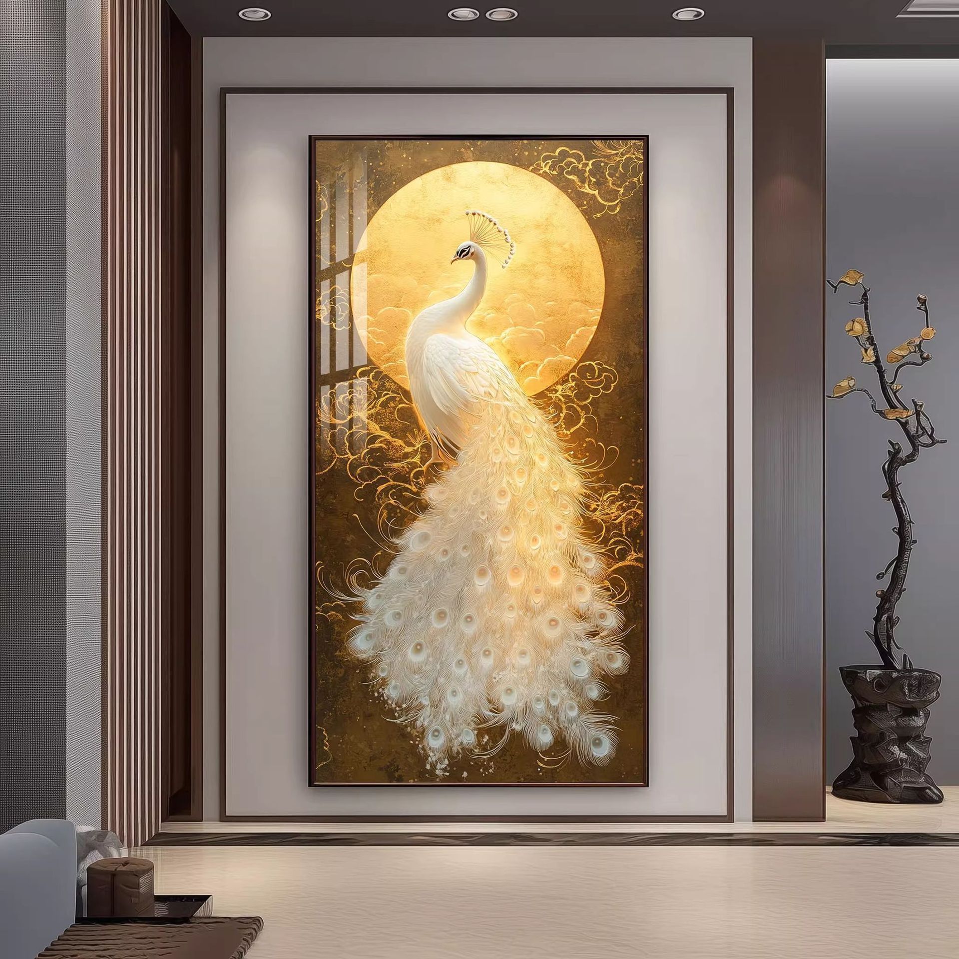 装饰画/农村客厅装饰画/农村别墅装饰画/晶瓷画/迎客松新中式产品图