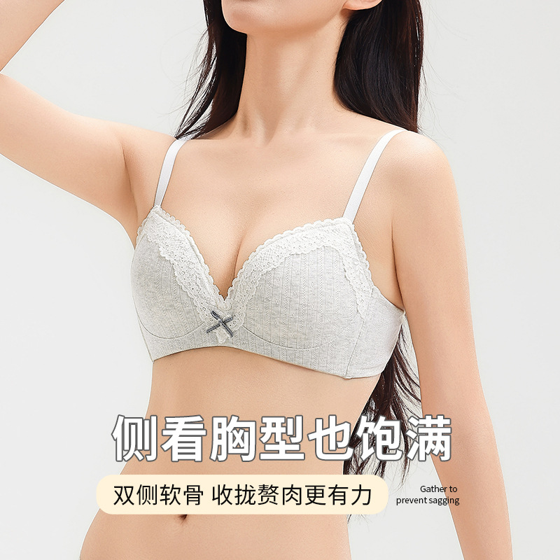 新款法式甜美碎花内衣女无钢圈小胸聚拢收副乳舒适透气文胸夏2503产品图