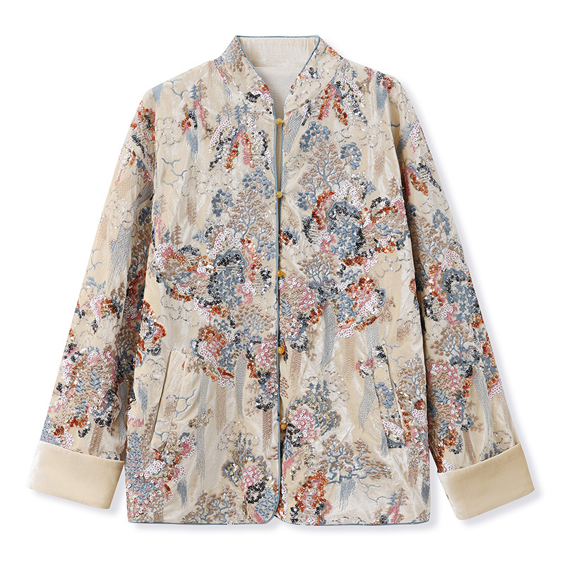 New Chinese-style top for women in the autumn and winter of 2025, featuring a heavy sequined embroidery design on cotton-padded jackets Item Picture