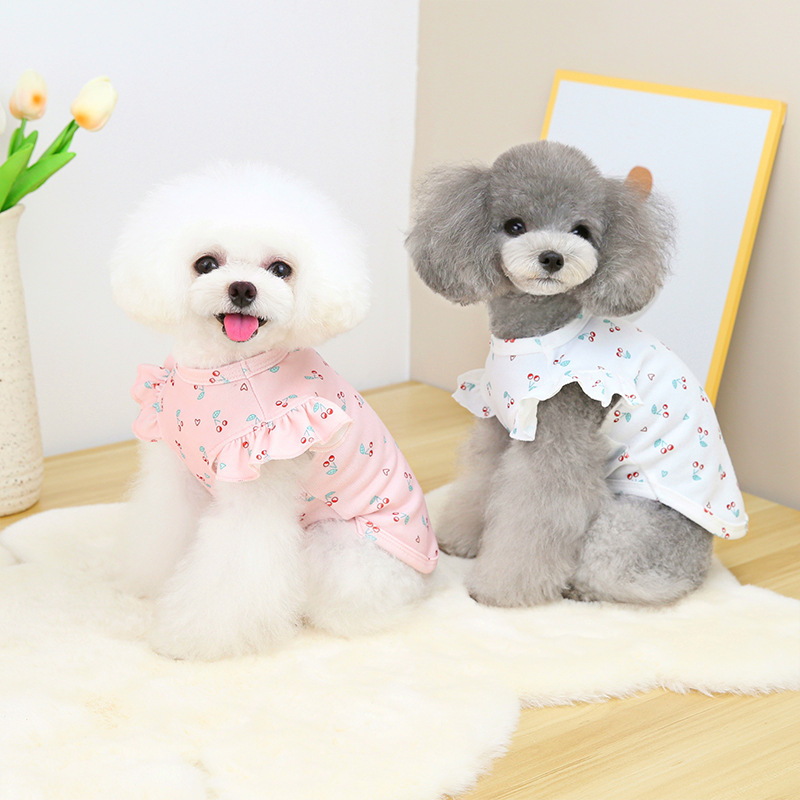 Puppy clothing, lace sleeve T-shirts, small and medium-sized dogs, Teddy pets, puppy clothes, Pomeranian spring and summer clothing, short sleeves details Picture