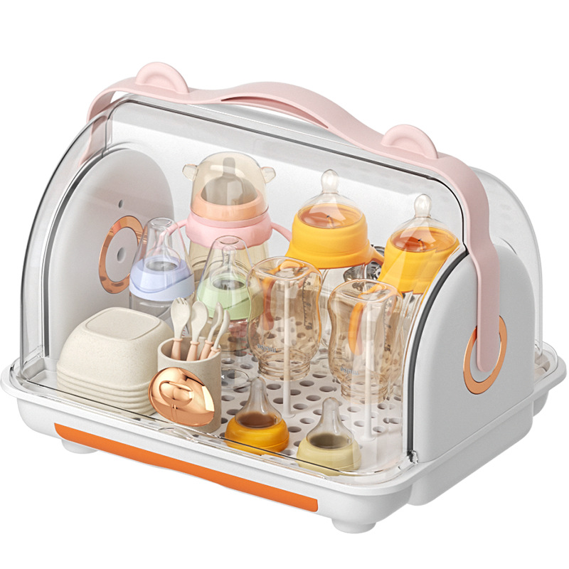 Baby bottle storage box with lid, dust-proof water cup, draining storage rack, baby bowl and chopstick storage box, plastic storage box, silicone dispensing box, baby complementary food, flowers, mud blocks, portable milk powder dispensing Item Picture