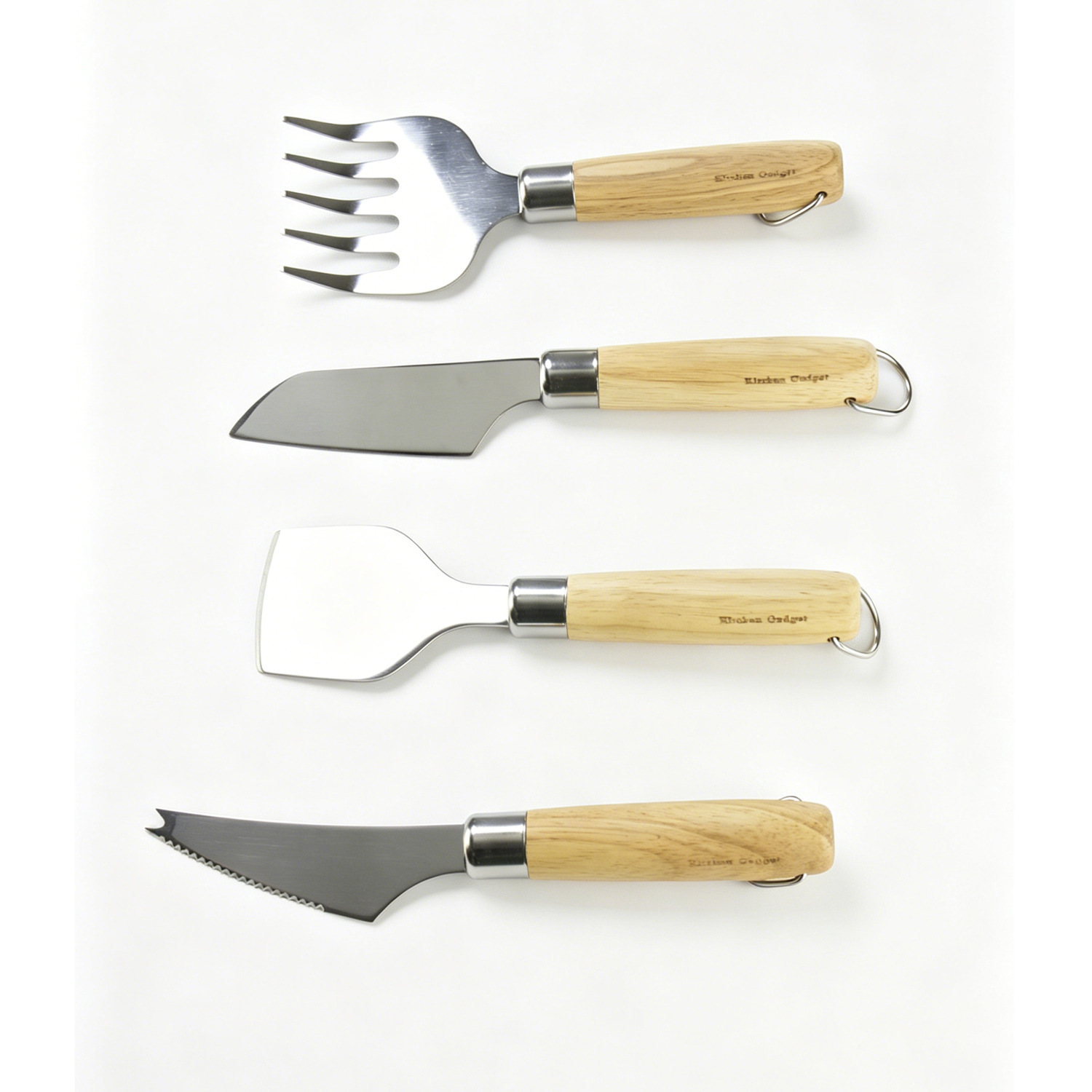 Wooden handle stainless steel cheese spatula, cheese knife, pizza knife, steak knife, meat tearing fork, kitchen baking tools Item Picture