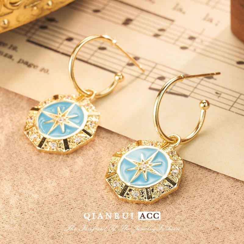 法式中古饰品精致气质复古耳环小众设计高级感耳坠时尚轻奢蓝星星