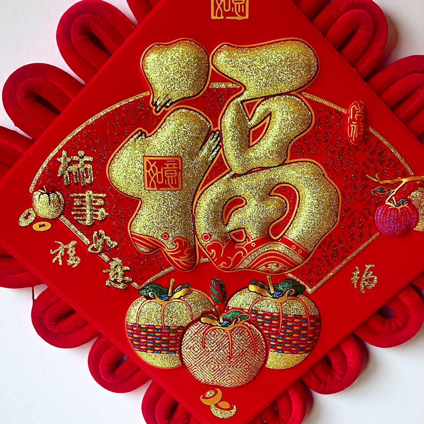 2026立体吸塑中国结批发板结乔迁玄关背景客厅福字电视墙春节桃木细节图