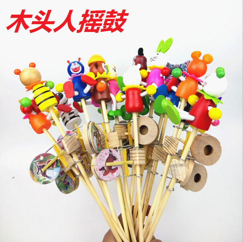 Special offer best-selling puppet hand-cranked drum, Happy wooden puppet, wooden man, rocking drum, street stall, temple fair, hot-selling toys details Picture