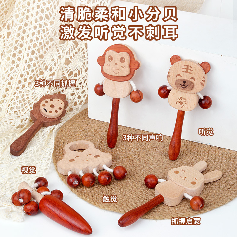 婴儿卡通木制益智早教玩具木质纪念礼物安抚啃咬手摇铃榉木拨浪鼓产品图