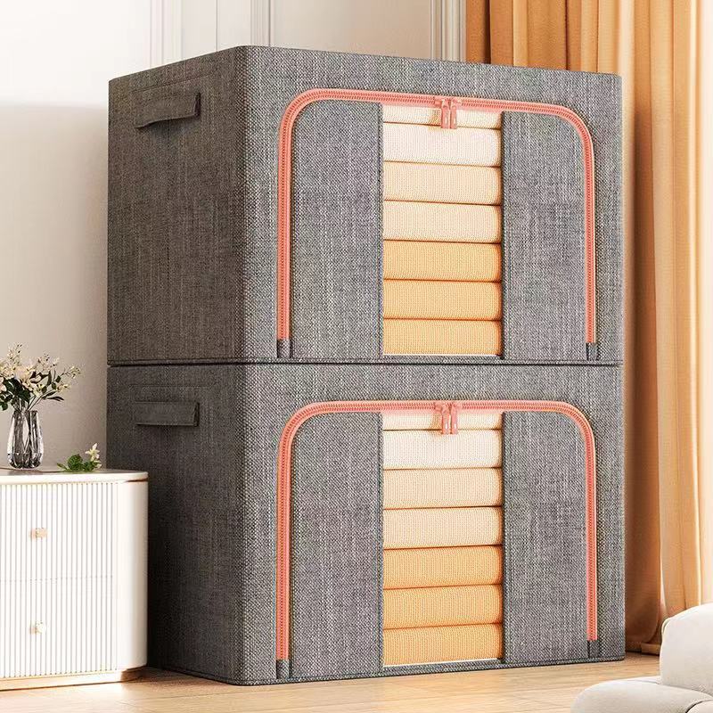 Cotton and linen storage box, thickened steel frame clothing storage and organization box, large odorless fabric wardrobe, folding box