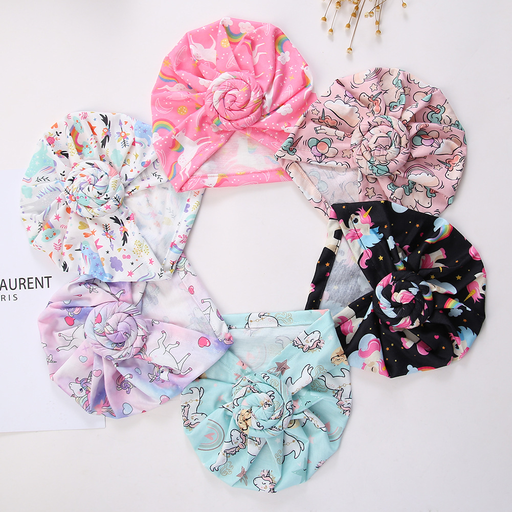 外贸新款独角兽印花印度帽宝宝胎帽欧美甜甜圈无骨帽厂家现货批发产品图