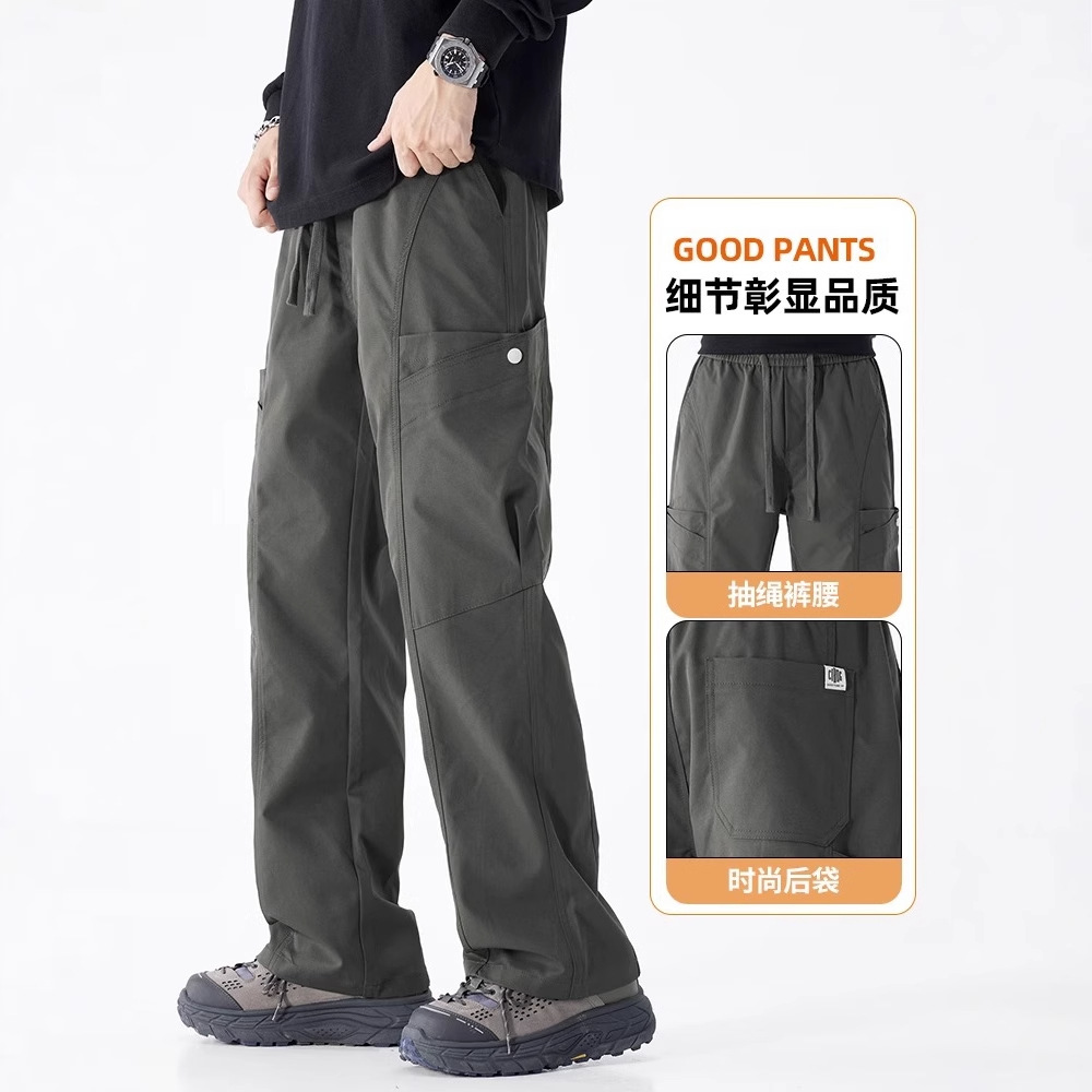 Estilo americano workwear pantalones casuales hombres primavera recta holgada 2025 nueva marca de moda tendencia pierna ancha al aire libre carga pantalones Specification image
