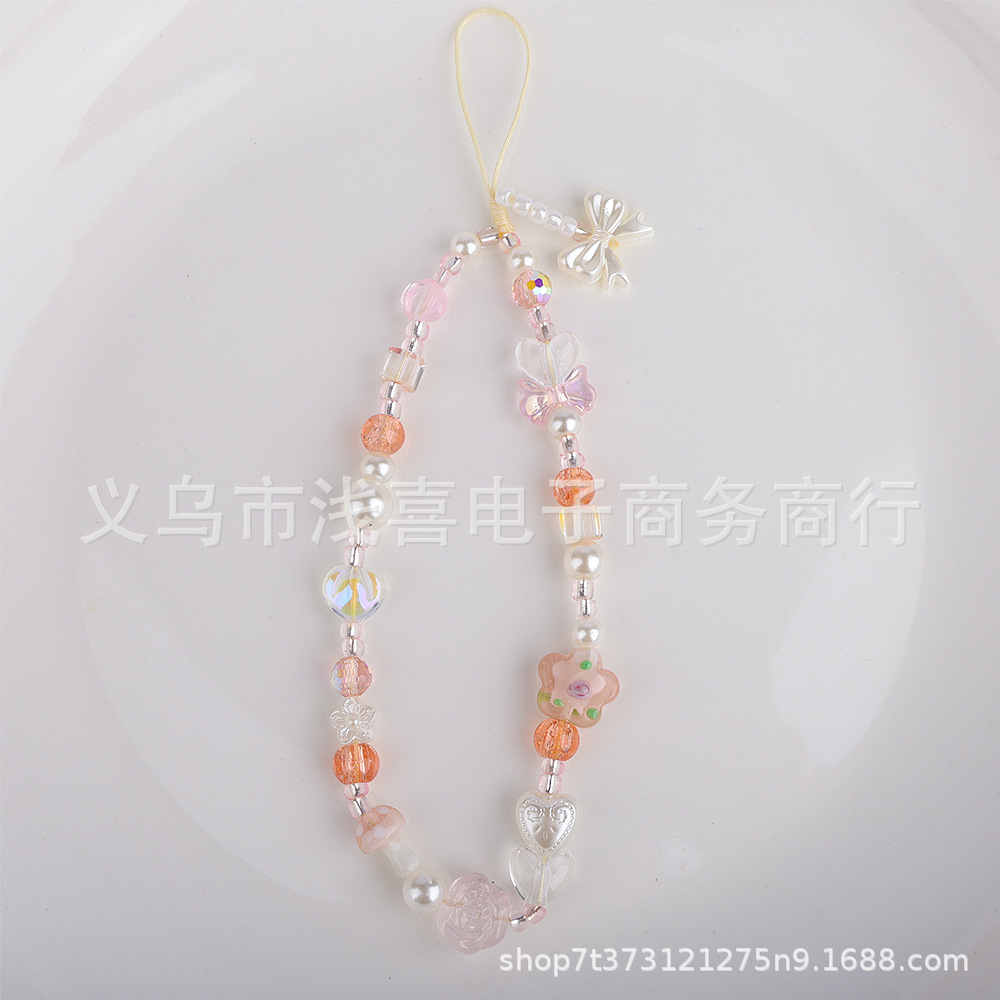 DIY new Chinese-style original glass flower mobile phone chain, butterfly beaded mobile phone lanyard, camera and mobile phone case pendant chain