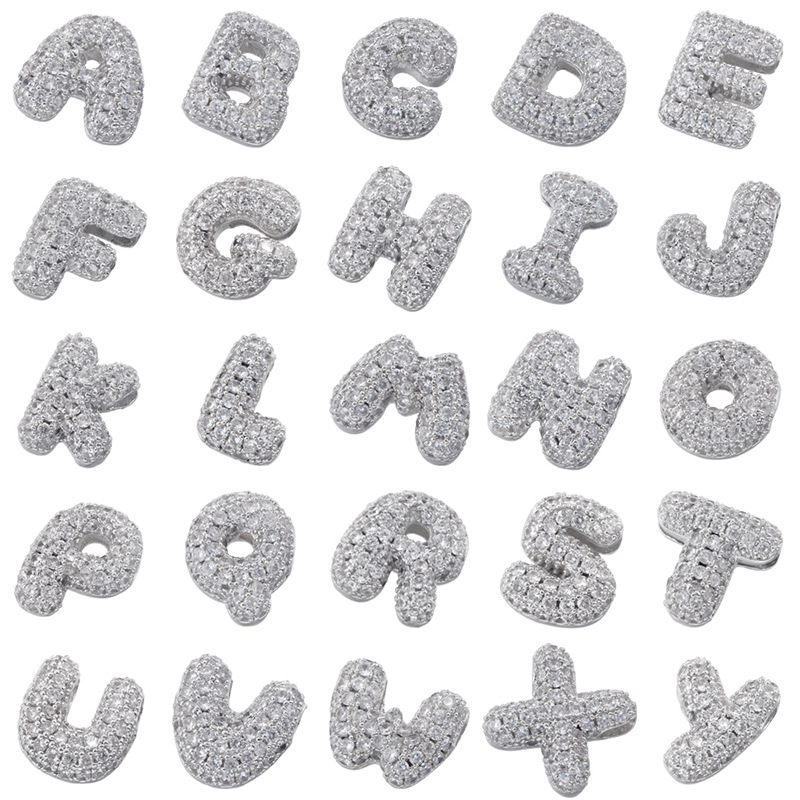 Cross-border best-selling copper studded with zirconium 26-letter pendant, personalized DIY bracelet necklace, letter pendant VD1649 details Picture
