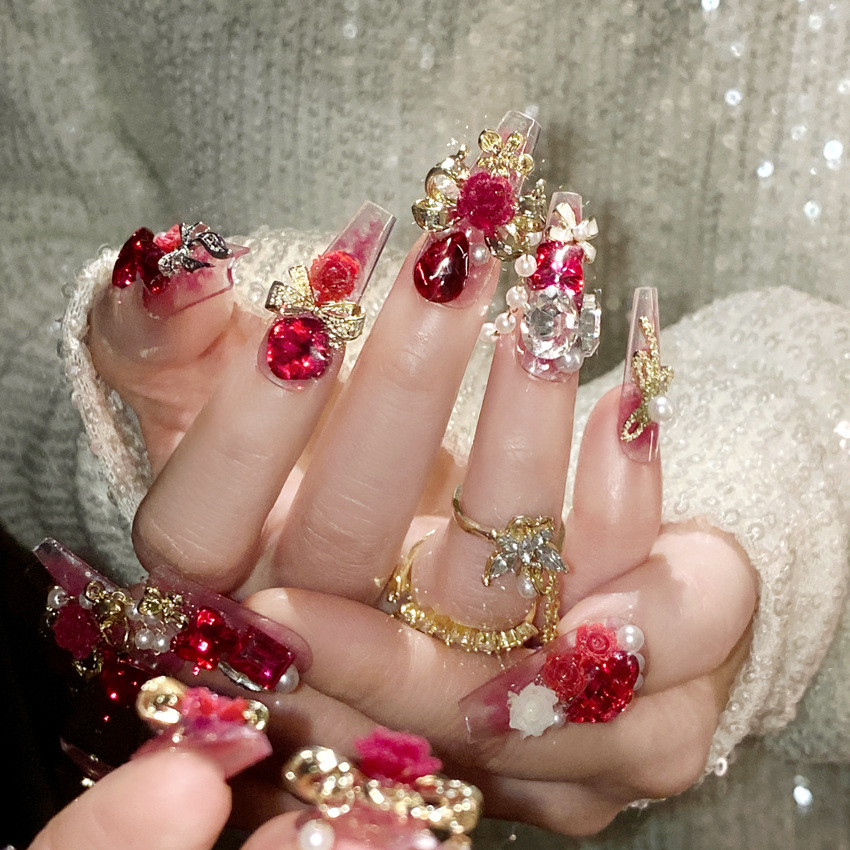 Heavy Industry Wearable Nail products, handcrafted high-end nail art bestsellers, New Year battle robes, bride, Chinese-style false nail patches E5 Specification image