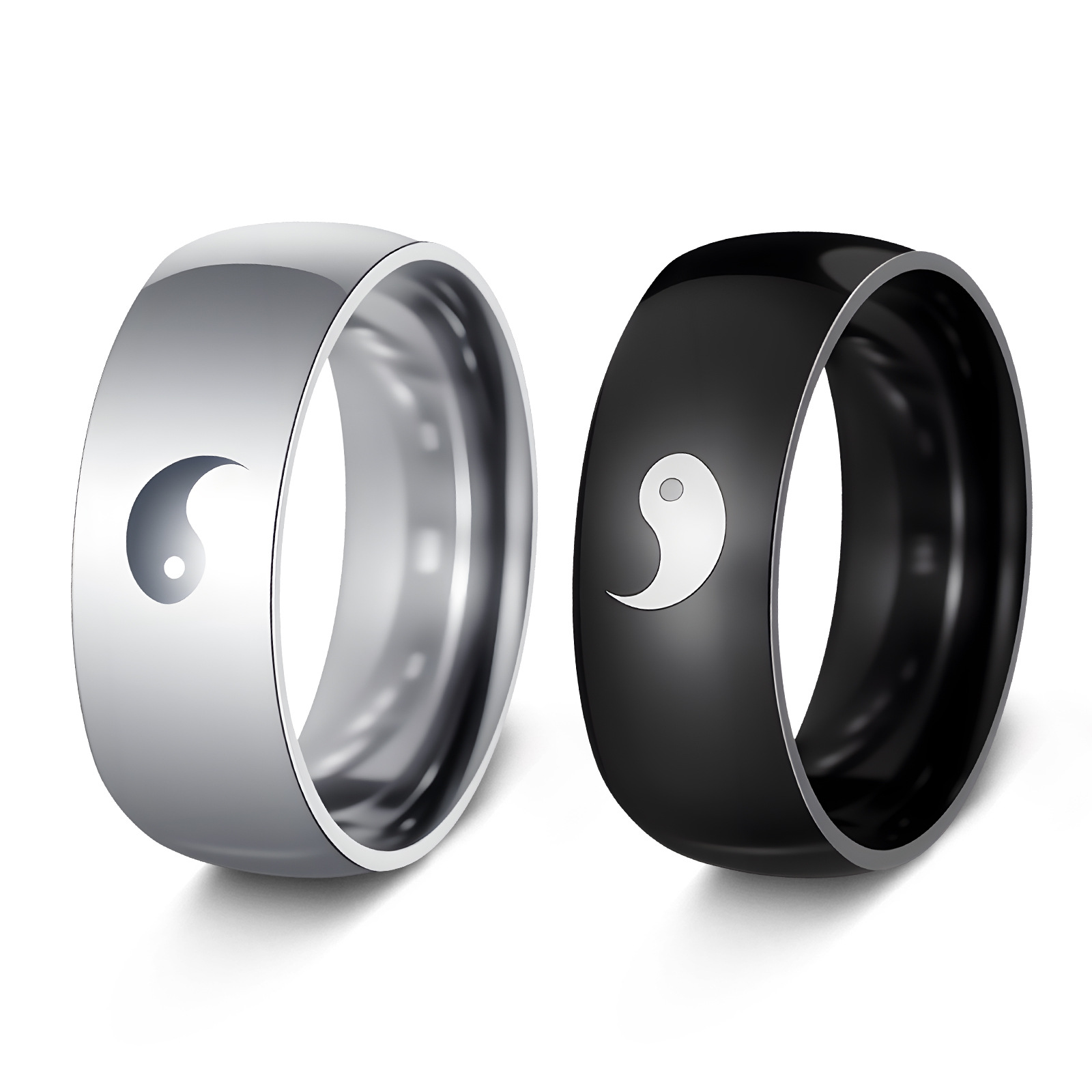 跨境速卖通热销男士饰品 8mm激光镭射八卦阴阳鱼不锈钢戒指不掉色