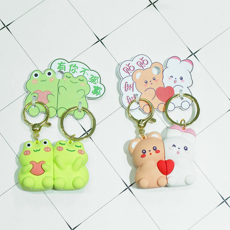 In stock: pvc soft rubber magnetic keychains, creative cartoon frog key chains, couple pendants, plush bear accessories Application Scenario