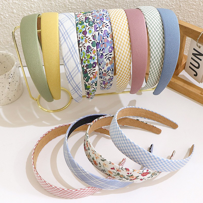 BM style retro floral checkered solid color hair band, wide edge headband, versatile for going out, super fairy-like sweet girl style hair clip full figure