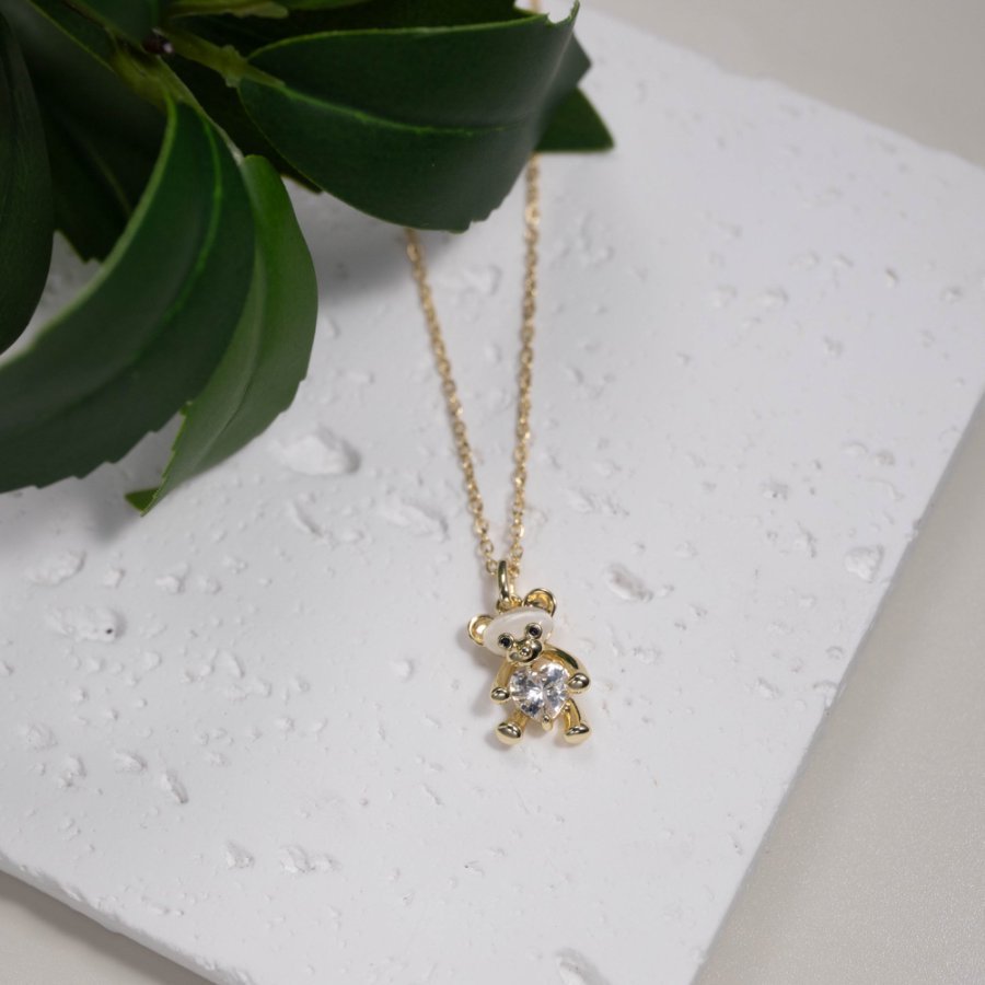 Wholesale of new copper-plated real gold three-dimensional sparkling diamond cartoon bear collarbone chain for women's Instagram trendy and cool hip-hop personality necklace