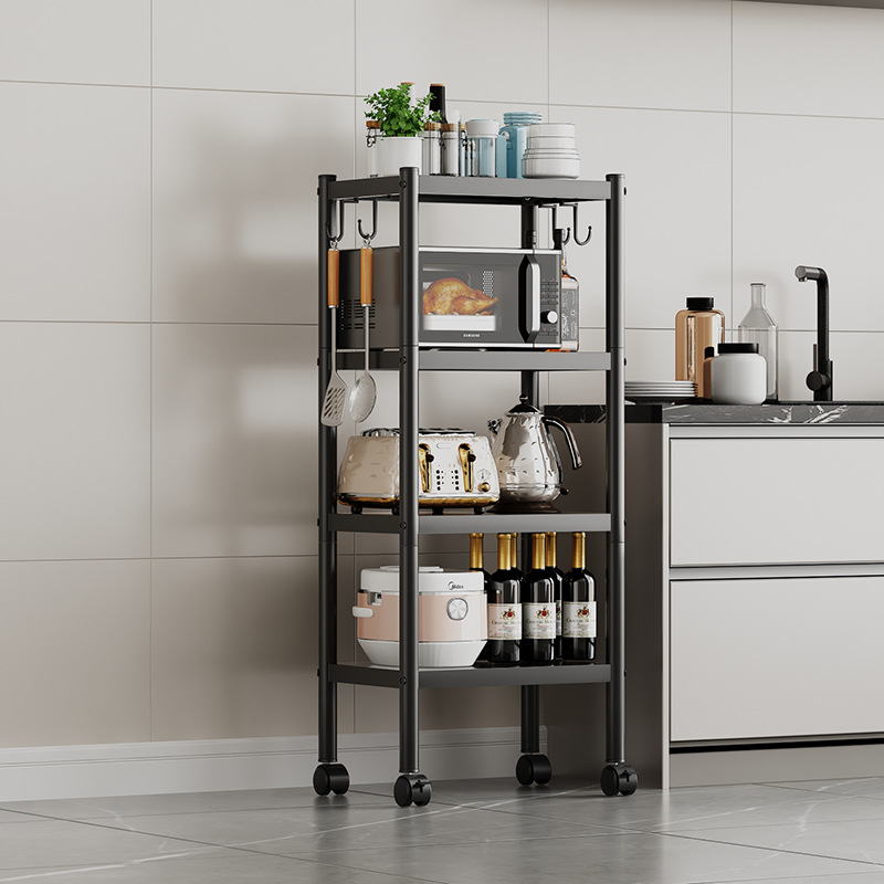 跨境厨房置物架厂家两层面包储物柜家用金属多层带轮子移动置物架产品图