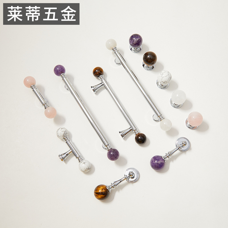 Modern, simple and durable indoor door handle with metal rod, gemstone handle and hardware pull