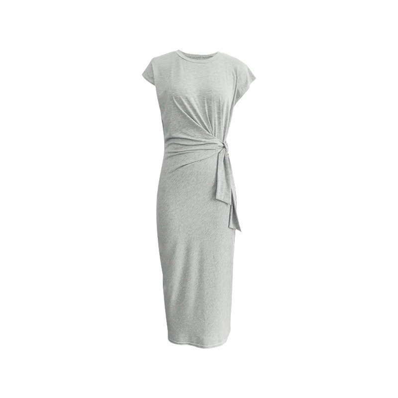 This cross-border, elegant, waist-tied, striped, round-neck, short-sleeved, long dress is a high-end women's dress for summer Item Picture