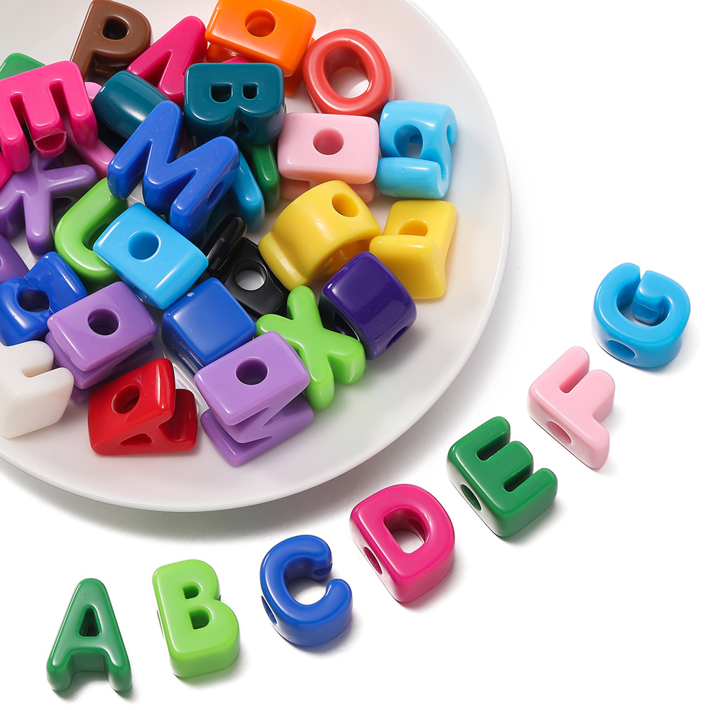 10 Acrylic Large-Hole Letter Beads, Cross-Border Colored English Beads, Letter Bead Bracelet Accessories, Diy Beaded Jewelry details Picture