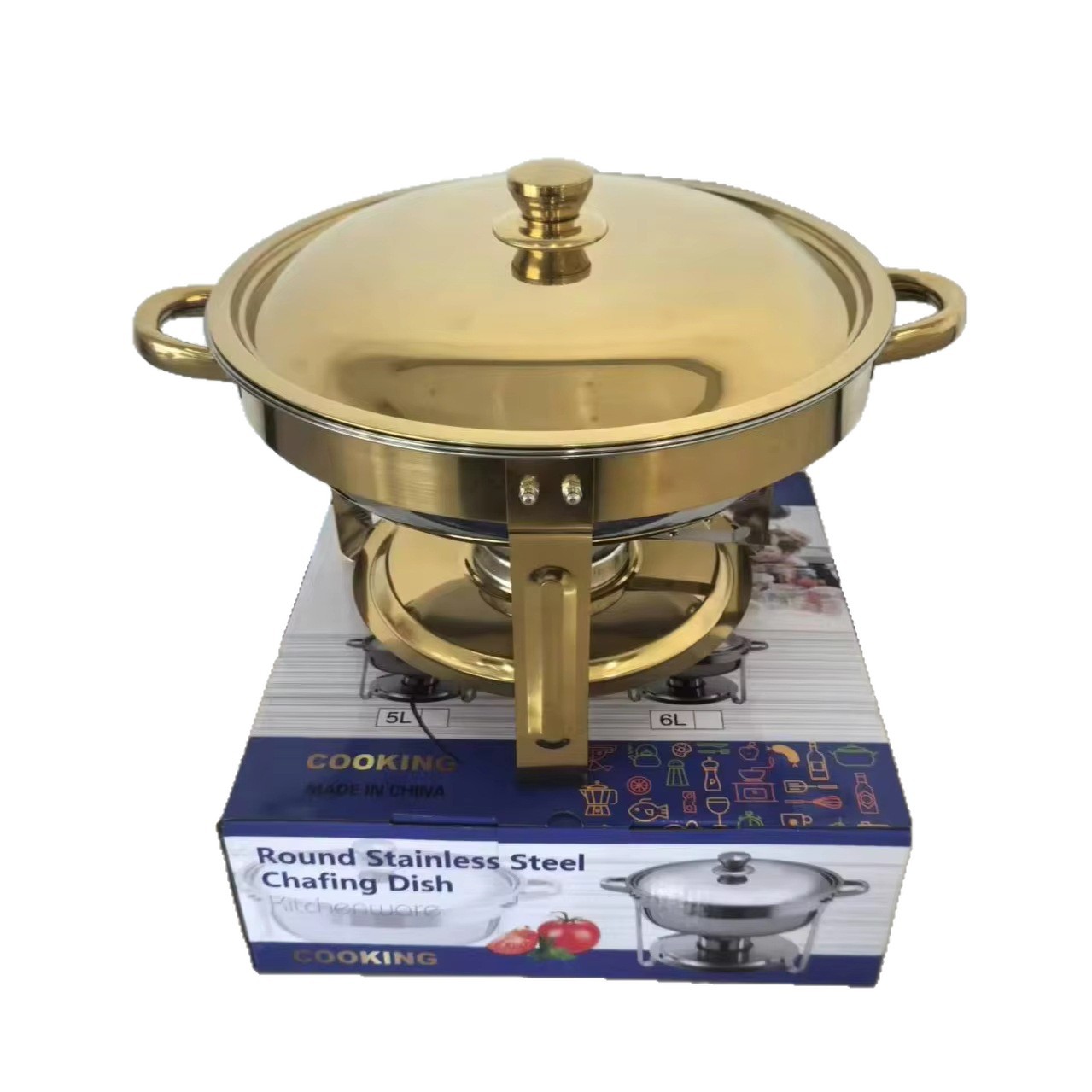 5L round insulated dinner plate buffet heater, electric heating, visible glass cover, stainless steel Item Picture