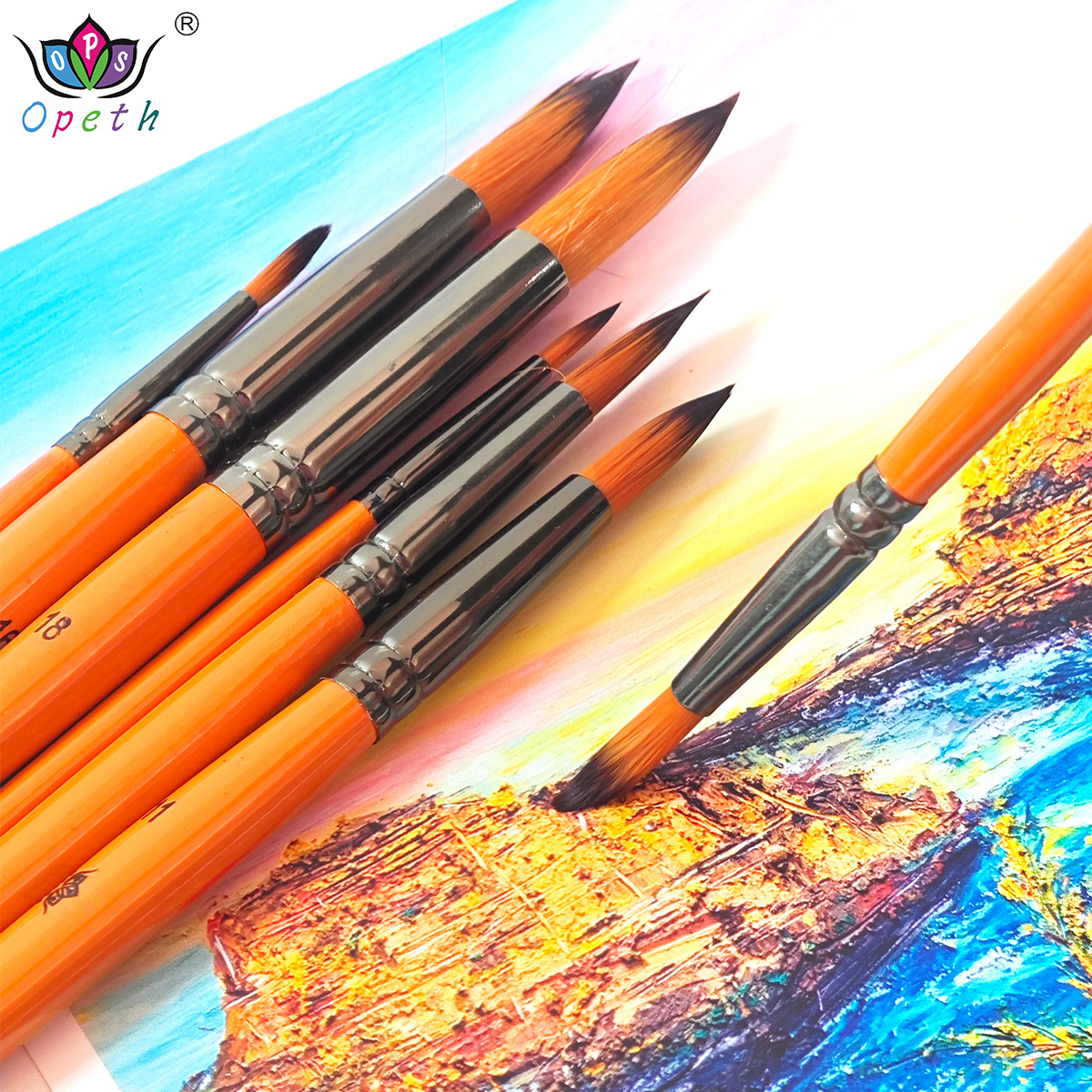 Cross-border single brush, nylon, wool, orange, light pen, round tip, line, gouache, watercolor brush, digital oil brush, professional details Picture