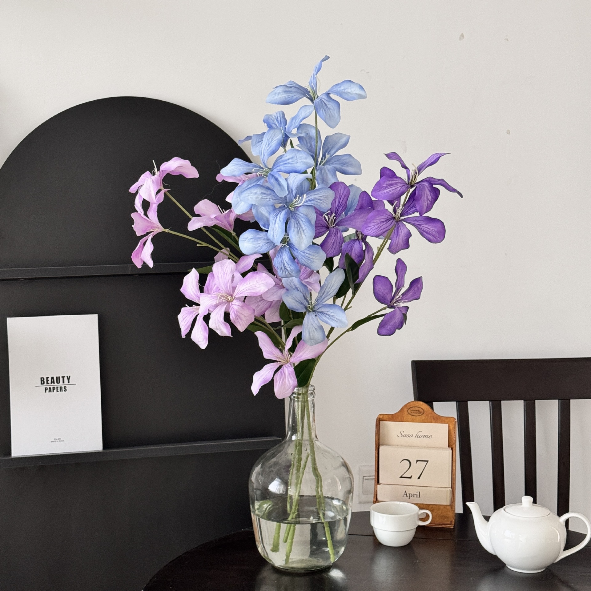 油画风火焰兰仿真花假花家居客厅摆件婚礼堂花园布景店铺橱窗装饰