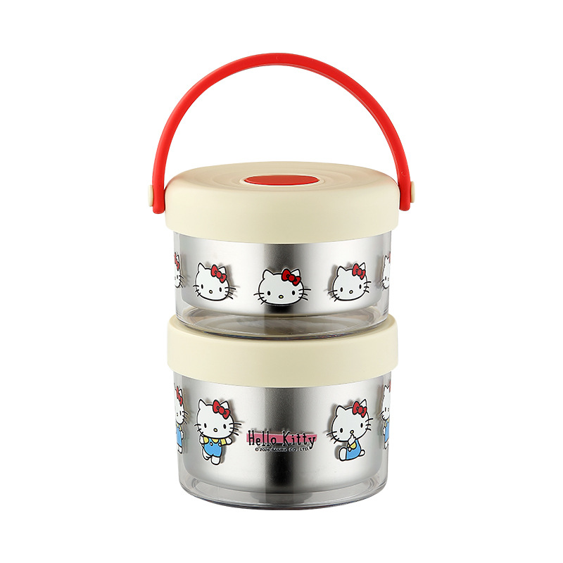 Sanrio Hello Kitty insulated Bowl 304 stainless steel new Stackable lunch box Mini double-layer soup bowl with covered vegetable Item Picture