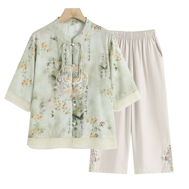 中老年人服饰/中老年女裤/中老年/女装/女装女式宽松时尚休闲白底实物图
