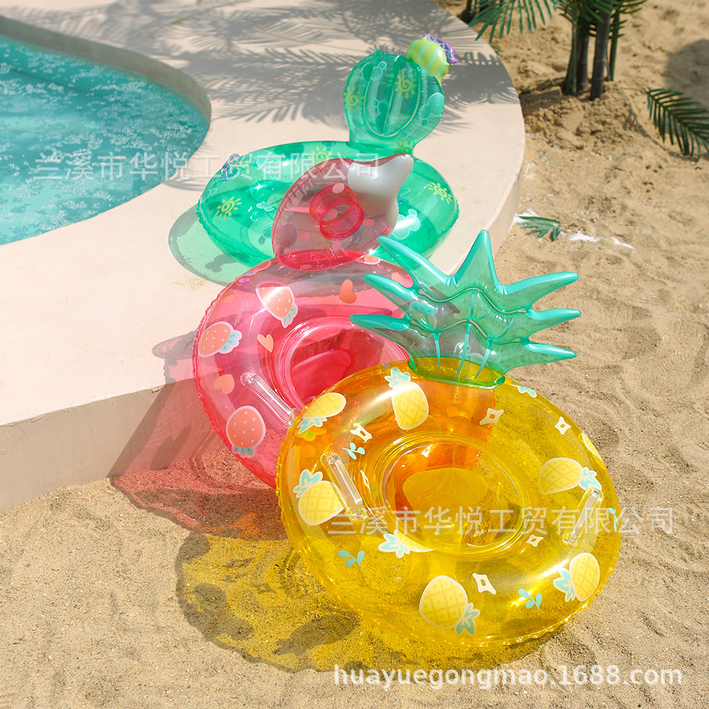 Children's fruit swimming ring, three-dimensional transparent handle, jelly-colored strawberry sitting ring, children's pineapple armpit lifebuoy details Picture