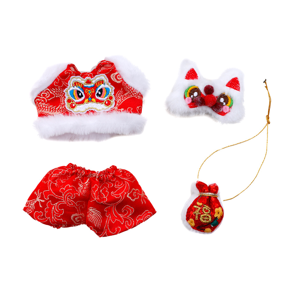 Only in stock of clothes for sale: New Year's baby clothes 10CM doll figurines, kt replacement New Year's festive lion dance set, Kitty blind box figurines, Spring Festival clothes, star people plush figurines, clothes Item Picture
