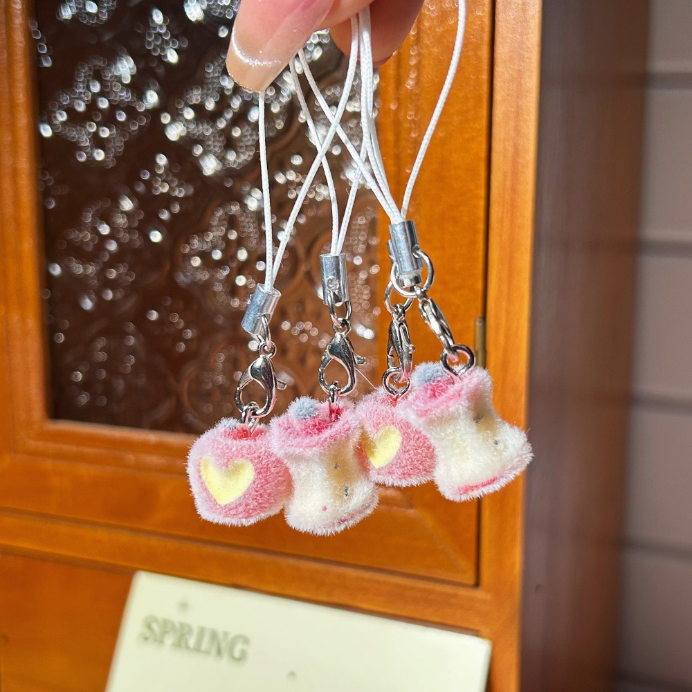 Douyin's same style flocked pendant, three-dimensional cartoon heart apple food toy apple core student bag pendant, mobile phone chain cartoon flocked pendant details Picture