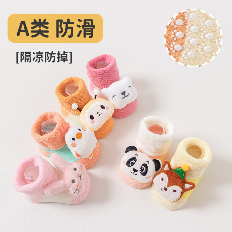 Baby socks for autumn and winter, mid-calf thickened loop floor socks, glue cartoon dolls, anti-slip socks for boys and girls, 0-9 months of children's socks wholesale details Picture