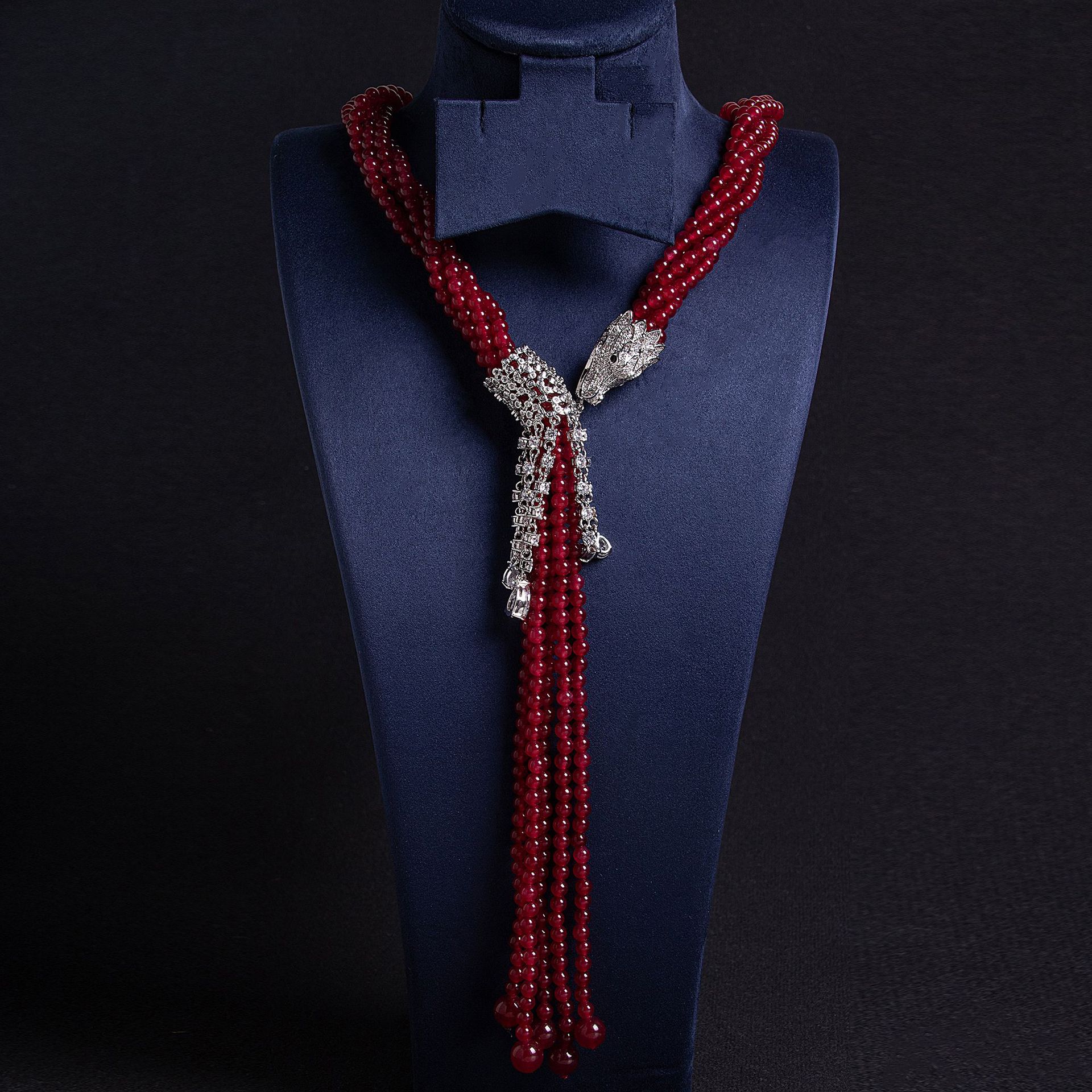 Cross-border water drop tassel sweater chain necklace, high-end niche luxury agate pearl multi-layer pearl necklace wholesale Specification image