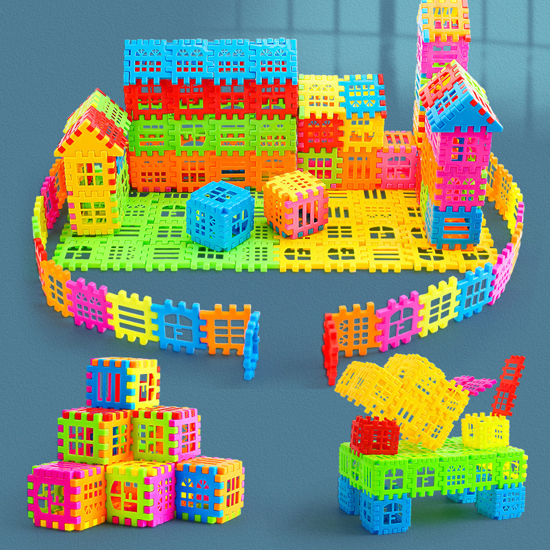 A 120-piece set of colored plastic interlocking house building block model details Picture