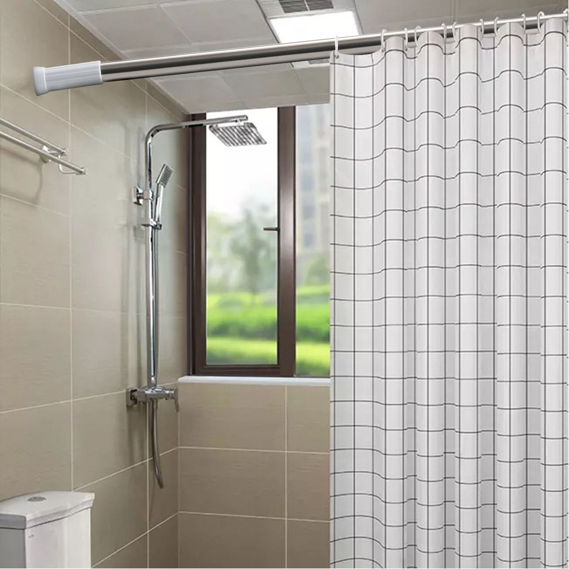 [外贸型工厂] 厂家直售不锈钢 免打孔可伸缩 浴帘杆袋装细节图