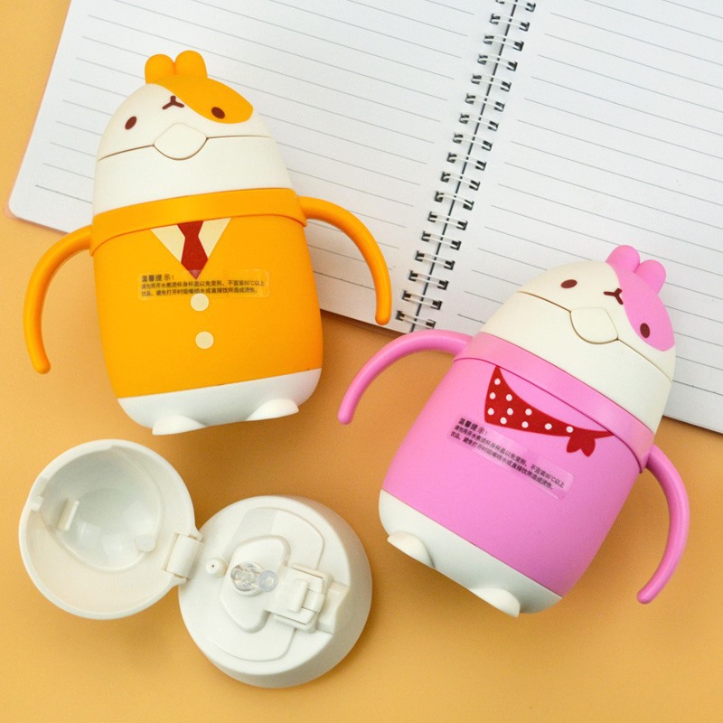 Promotional gifts: logo printed creative cartoon children's insulated cups, radish rabbit straw, pop-up lid stainless steel insulated cups details Picture