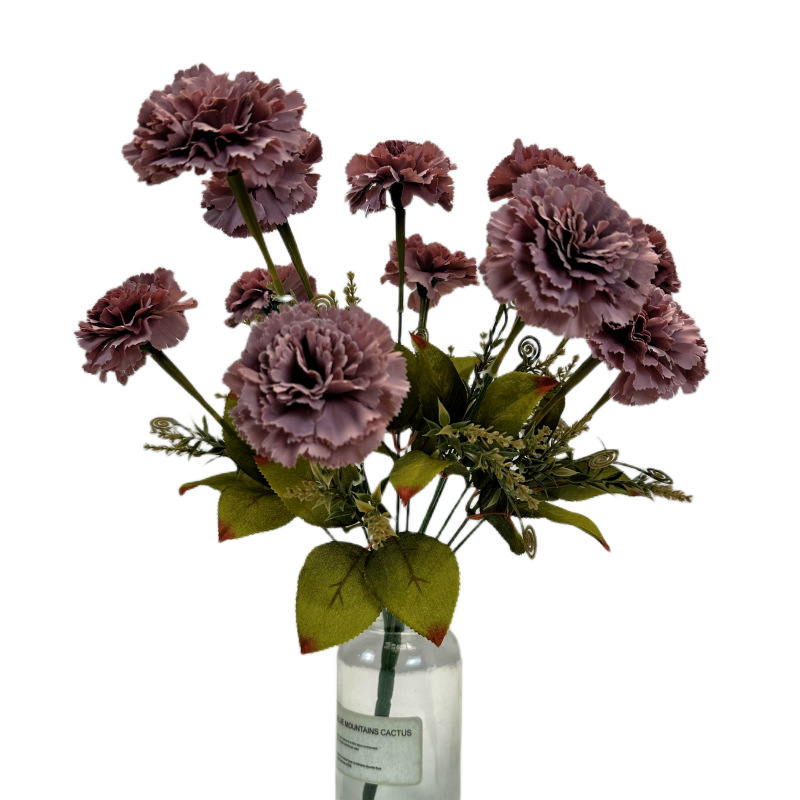 仿真13头康乃馨大把花束家居酒店婚庆装扮仿真花绢花人造花批发白底实物图