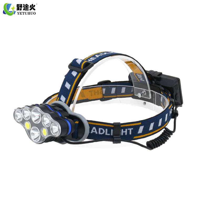 Cross-Border 8Led Headlamp T6cob Long-Range Head-Mounted Usb Charging Outdoor Strong Light Floodlight Red Outdoor Headlamp Item Picture