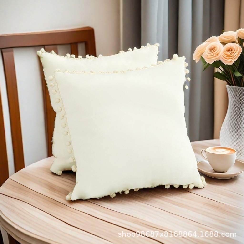 Ins-style solid-color pom-pom cushion cover, modern and simple velvet pillow, creative cushion cover, wholesale of pom-pom pillows details Picture