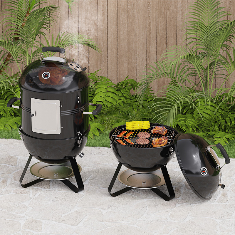 18.5英寸多功能烟熏烧烤炉户外焖烤烟熏炉炭火烤炉烤肉熏鱼熏肉炉详情图2