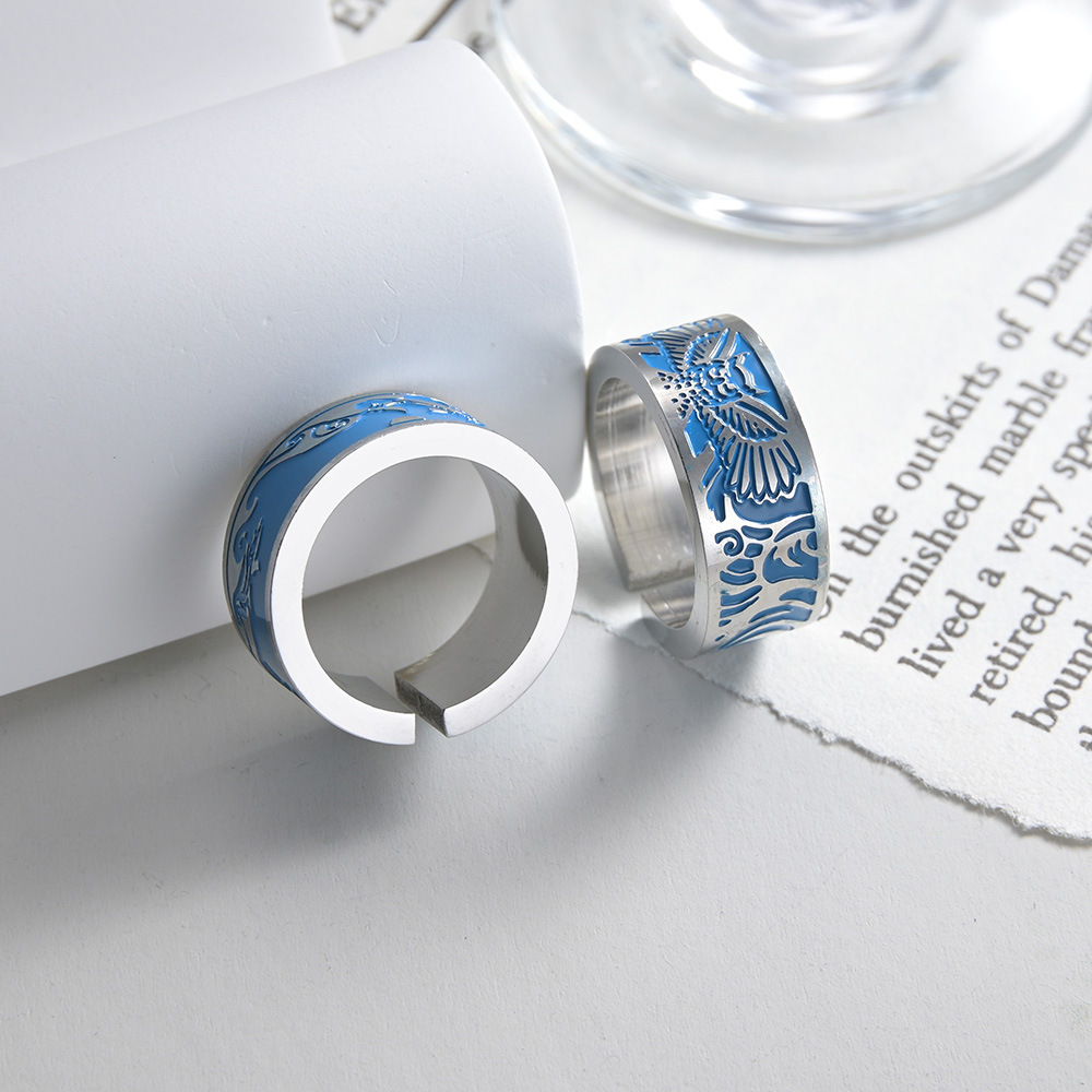 European and American cross-border men's open-mouth ring, owl accessory, big white shark ring, trendy men's titanium steel rings Application Scenario