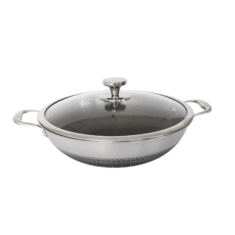 Crossover home 304 acero inoxidable tres capas wok sartén nido antiadherente binaural wok comercial pot set Item Picture