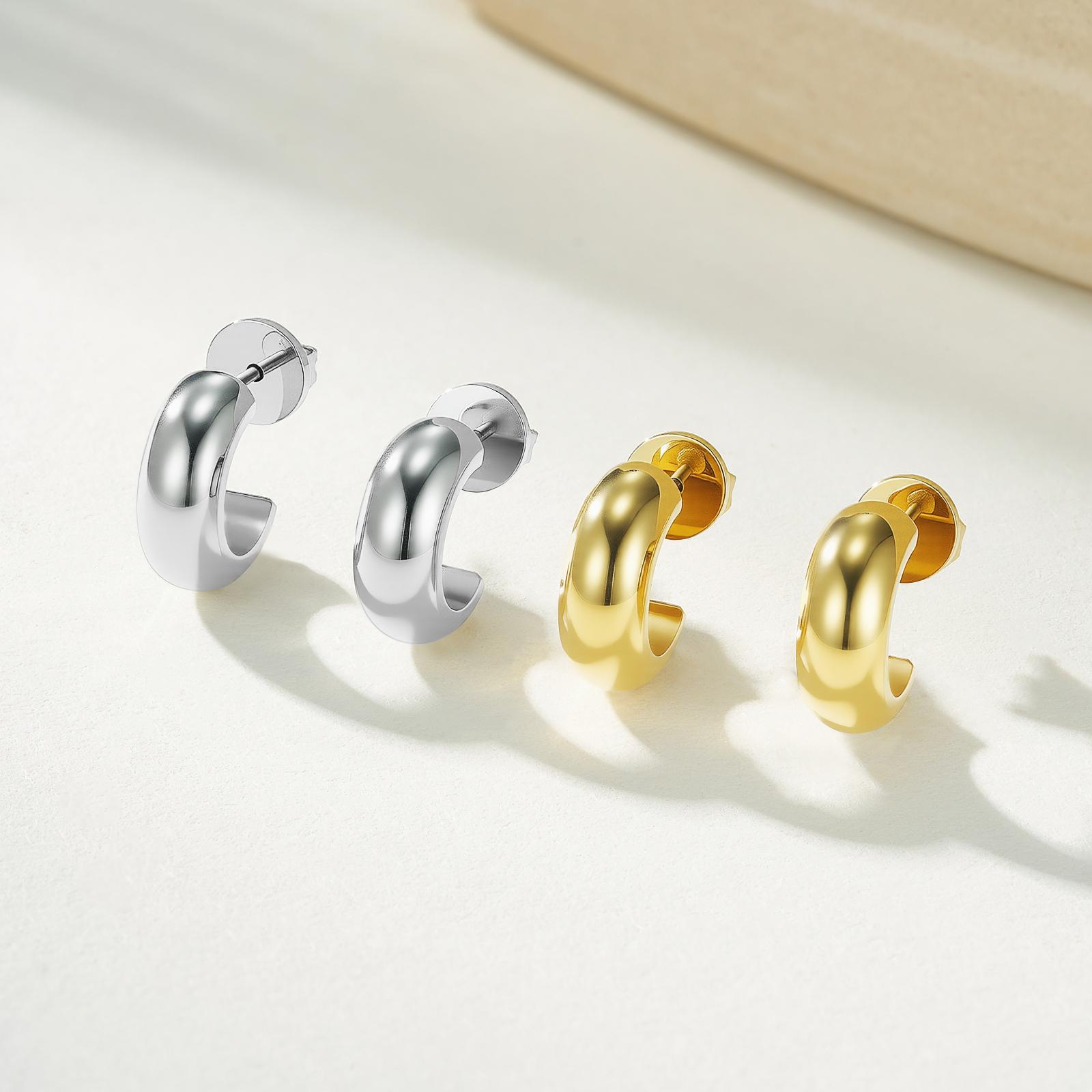电镀14K极简时尚光面C型耳环高质感圆弧耳饰钛钢饰品源头工厂批发