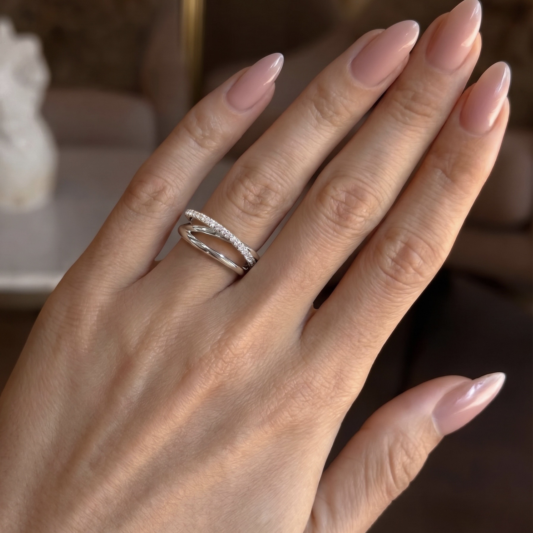 European and American three-ring, diamond-encrusted open ring, layer-worn plain ring, a niche and high-end cross-border accessory, Amazon Ring details Picture