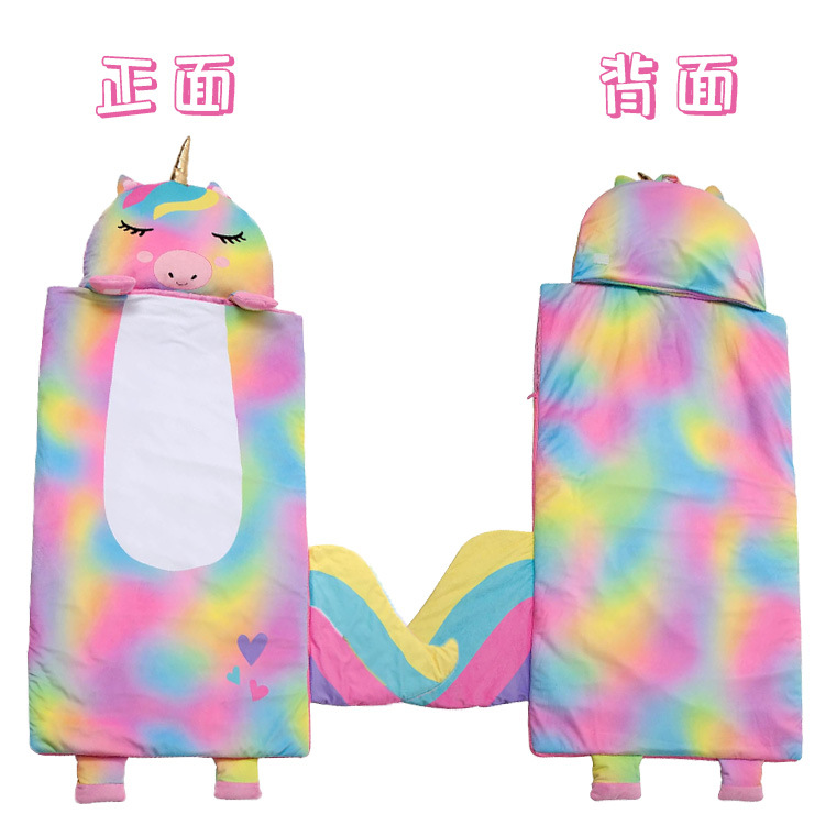 Children's sleeping bag, new plush PP cotton rabbit fur cartoon printed warm and anti-kick quilt, suitable for children both indoors and outdoors Specification image