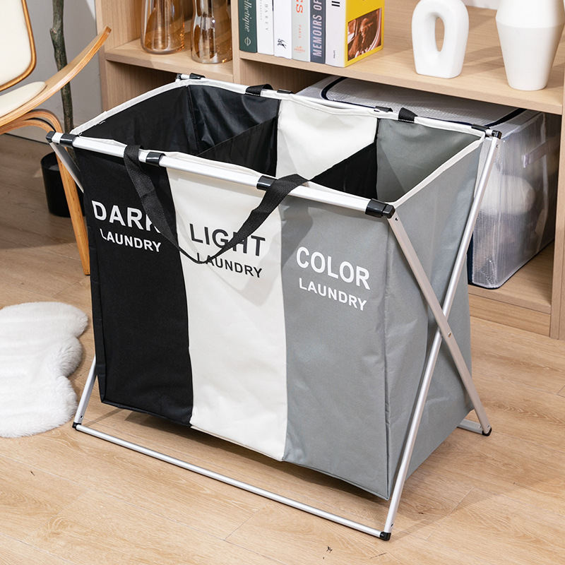 舒十 laundry简约时尚家居牛津布手提收纳篮可折叠防潮分格脏衣篮