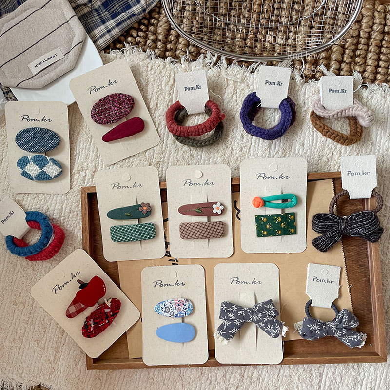 New Korean-style fabric handcrafted children's hair clips for autumn and winter, checkered flower side hair clipping clips, retro hair bands for women