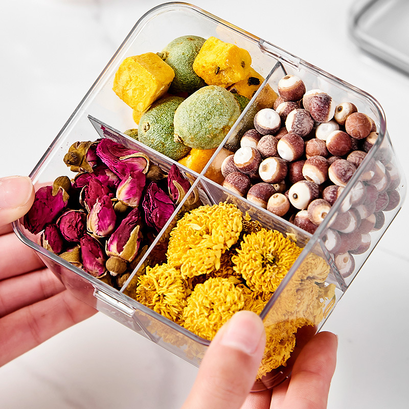 Compartment-sealed jar flower tea storage box, food-grade grain storage jar, dry goods square transparent storage jar with lid Specification image