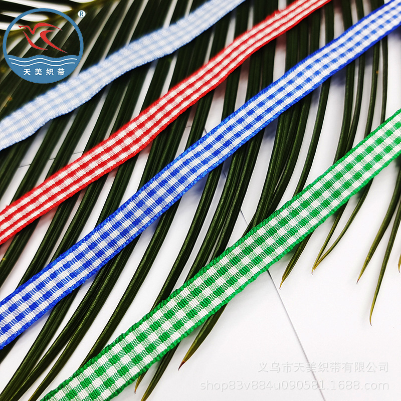 1CM checkered ribbon, thousand bird checkered color ribbon, gift packaging ribbon, DIY gift packaging webbing, country-style sub-ribbon, batch Specification image